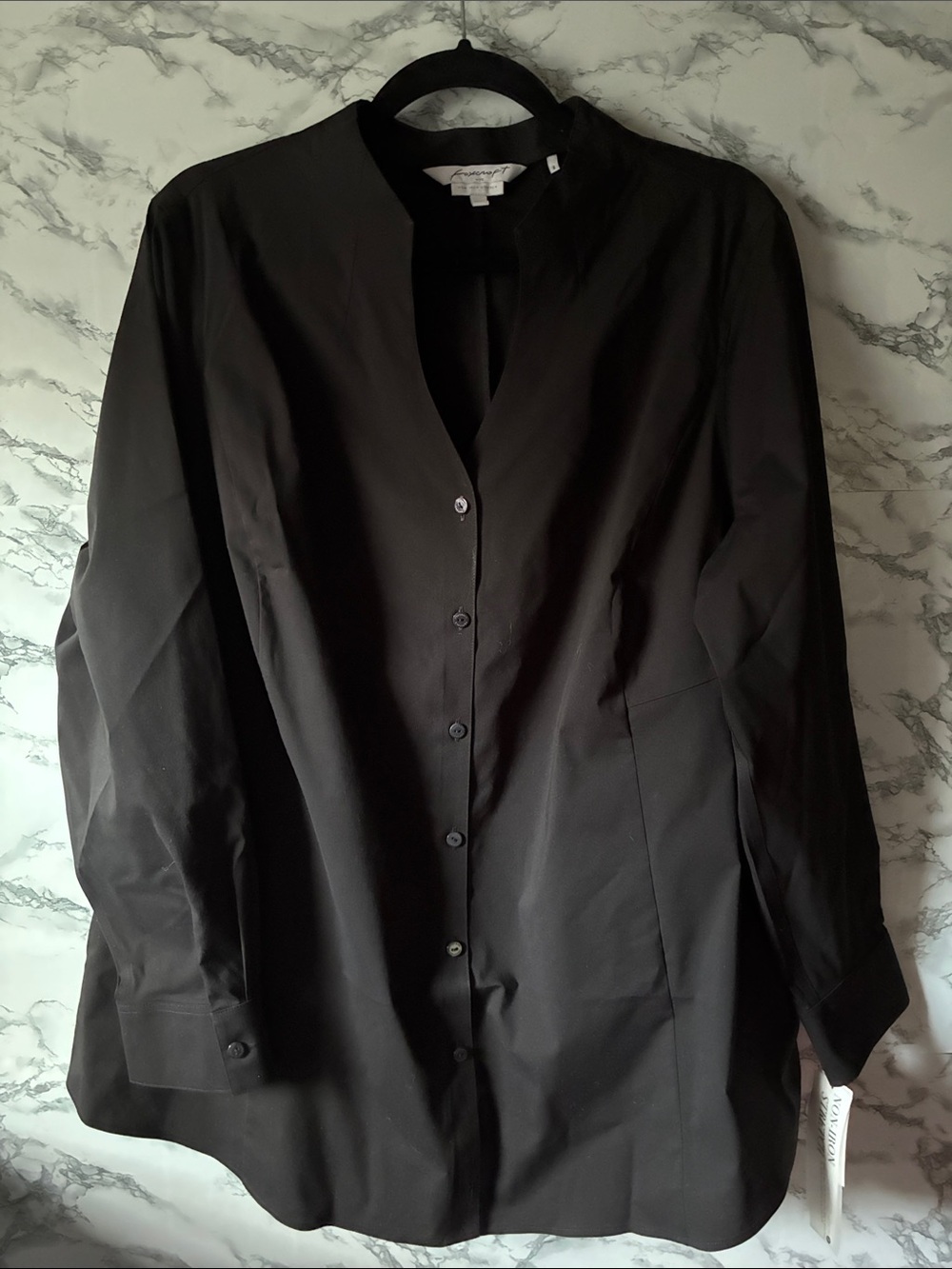 Foxcroft 16W NWT Black Collarless Button-Front Blouse